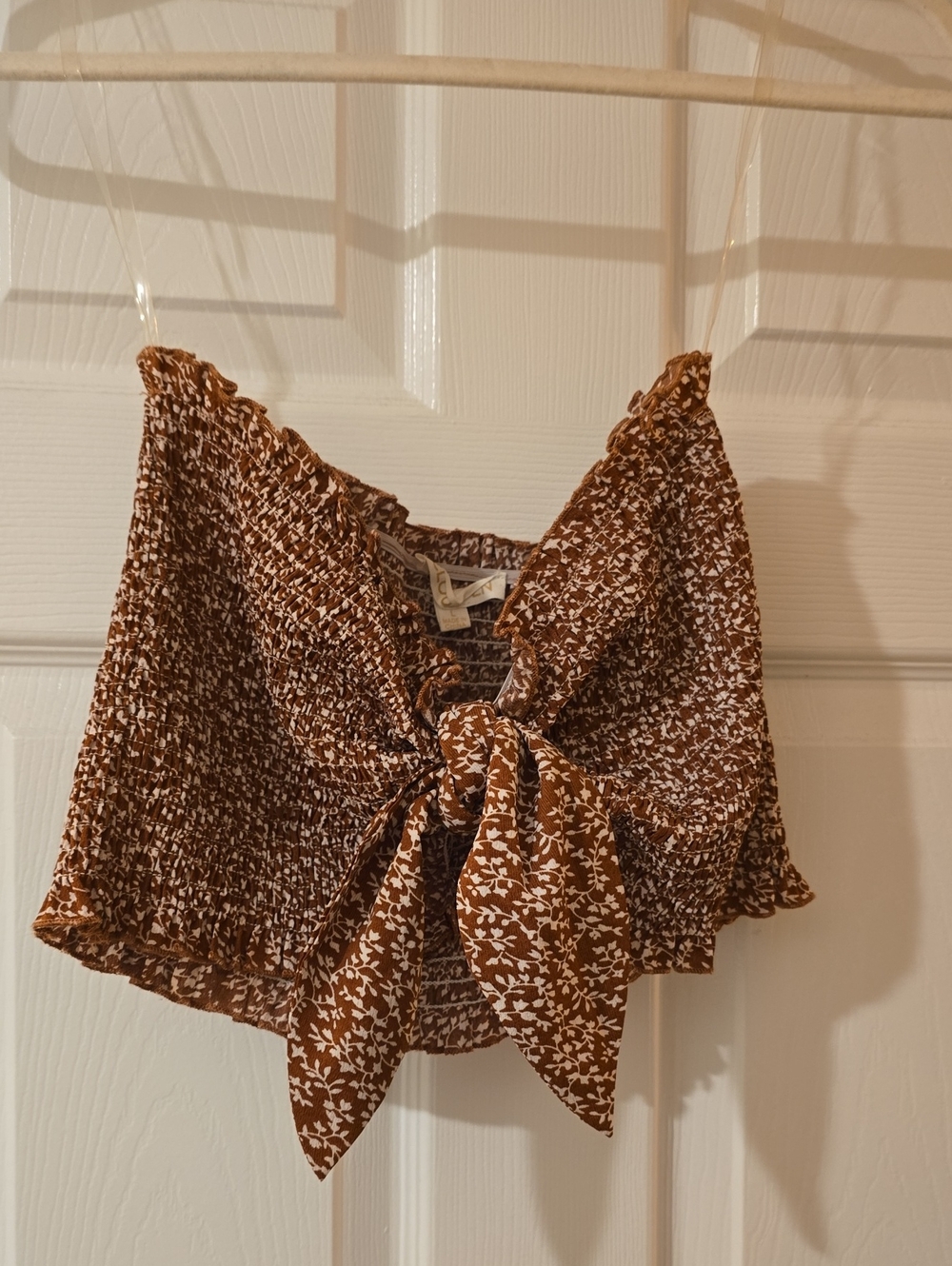 Brown Floral Tie-Front Women’s Crop Top - Brand: Unknown